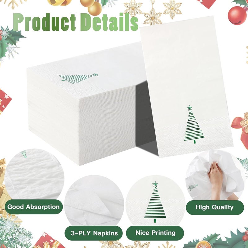 Tamone 100PCS 3-Ply Christmas Napkins - Green Christmas Tree Napkins Disposable - Premium Quality Dinner Napkins Soft and Absorbent - Image 3